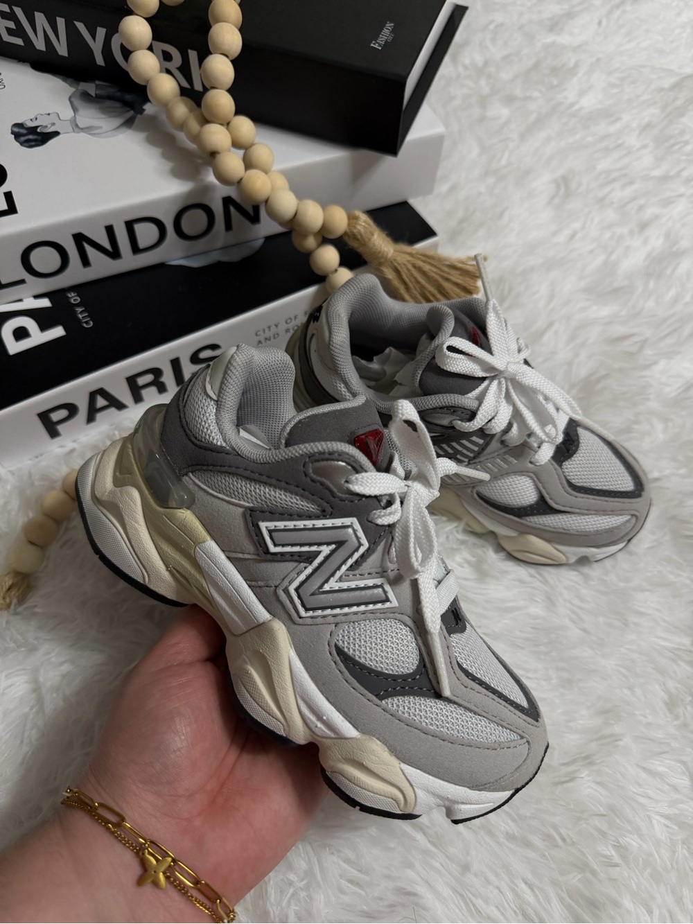 New Balance Women's Gray & Cream Mesh Suede Sneakers